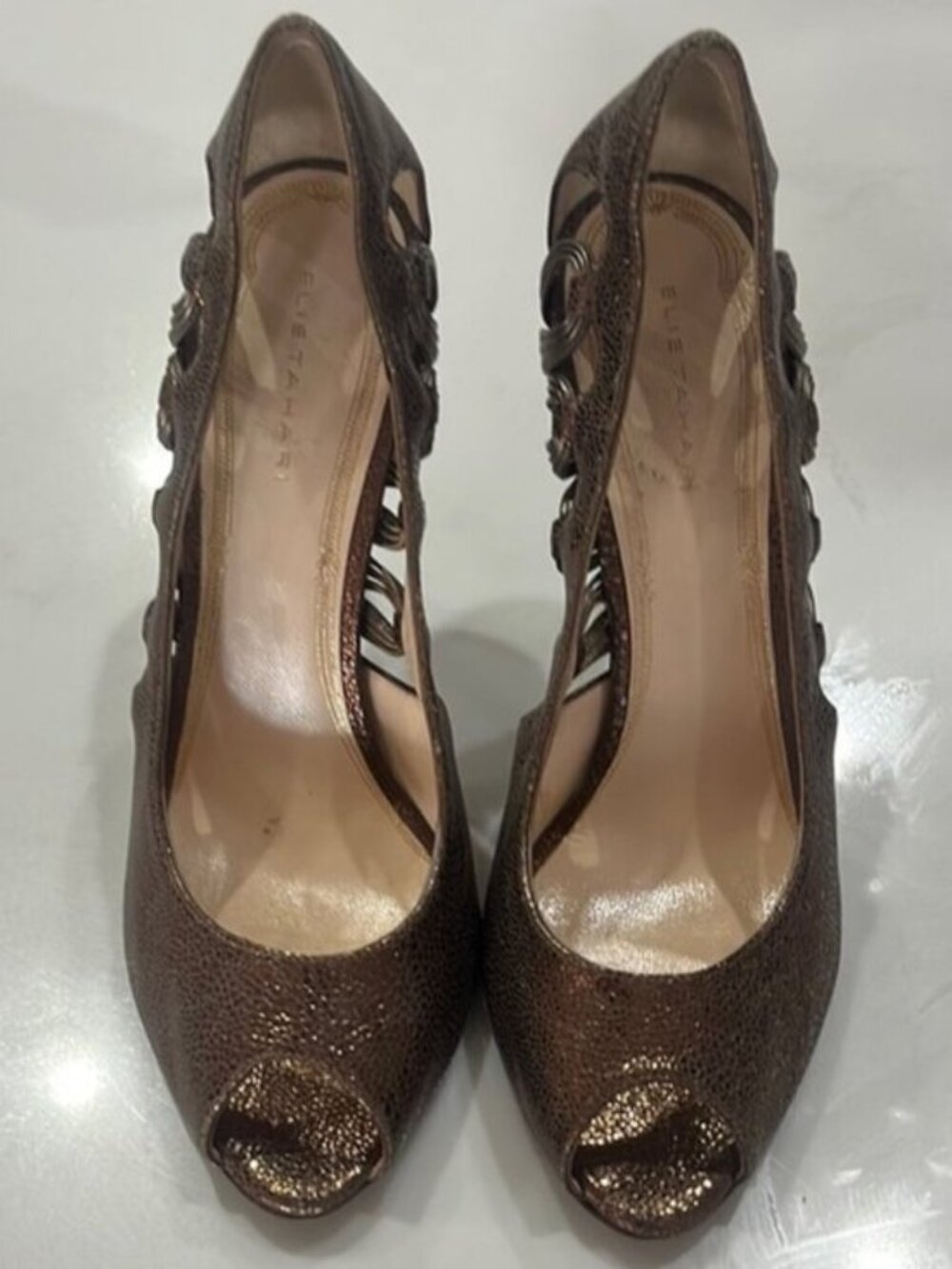 Elie Tahari Bronze Peep-Toe Heels with Stiletto 39.5 Fits 8.5